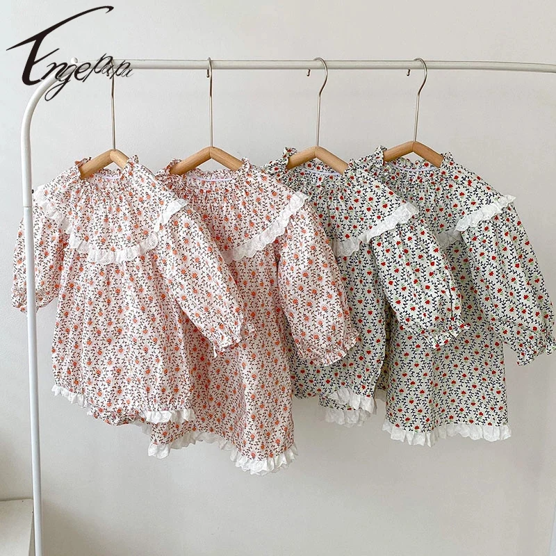 Engepapa Baby Girl Lace Rompers Dress Sister Suit Kids Clothes Girls Long Sleeves Floral Dress Girls Spring Autumn Baby Dress