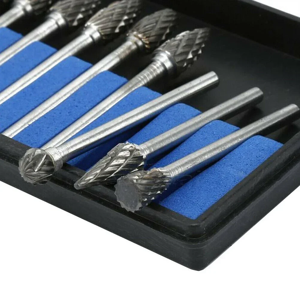 10 stks 1/8 "Schacht Carbide Burr Set Roterende Metalen Bestand Houtwerk Voor Gietijzer Staal Koolstofstaal Plastic Houtbewerking handgereedschap