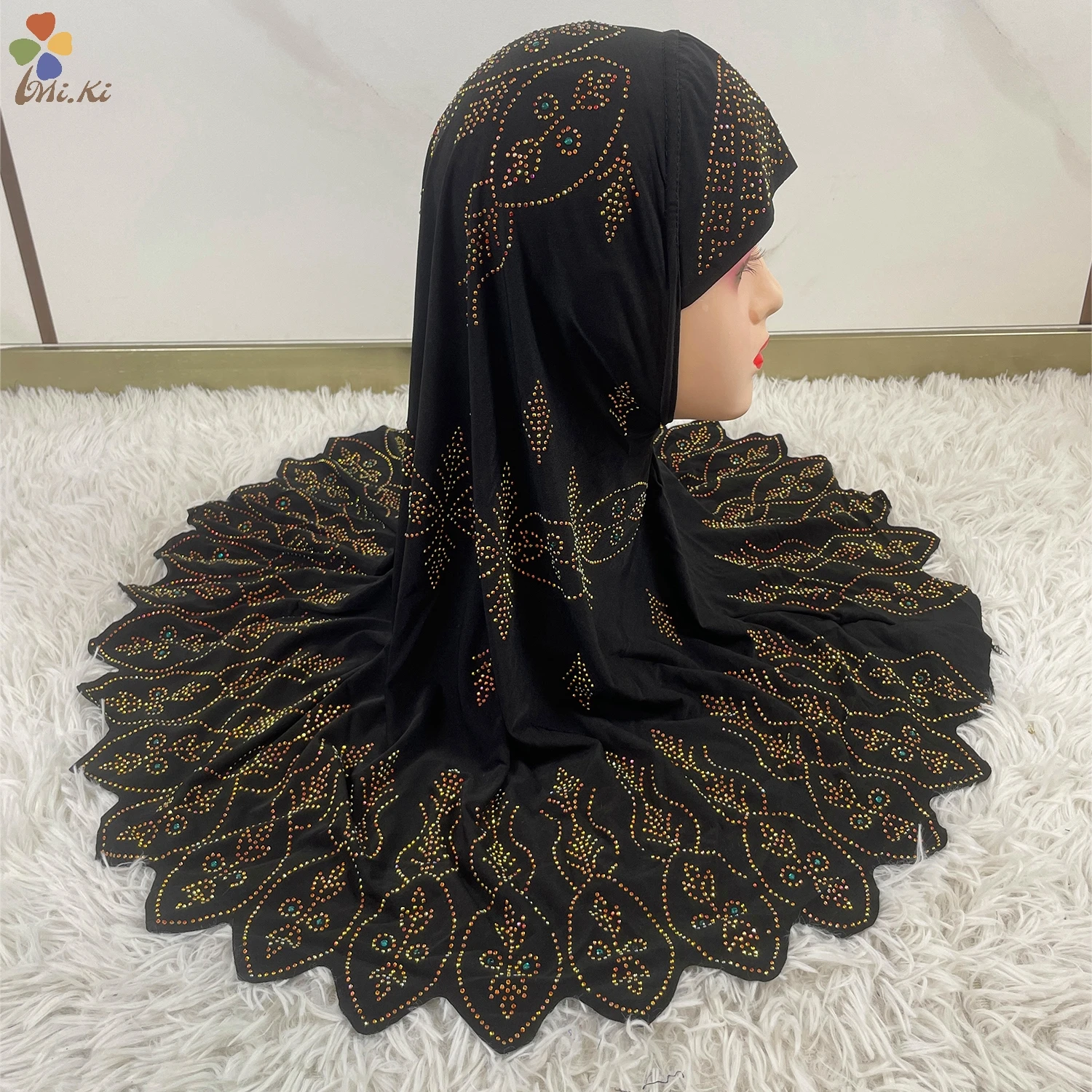 Muslim Children Headscarf Accessories Eid al Fitr Hot Diamond Fashionable Headscarf Hats Islamic Headscarfs 12 Pieces Per dozen