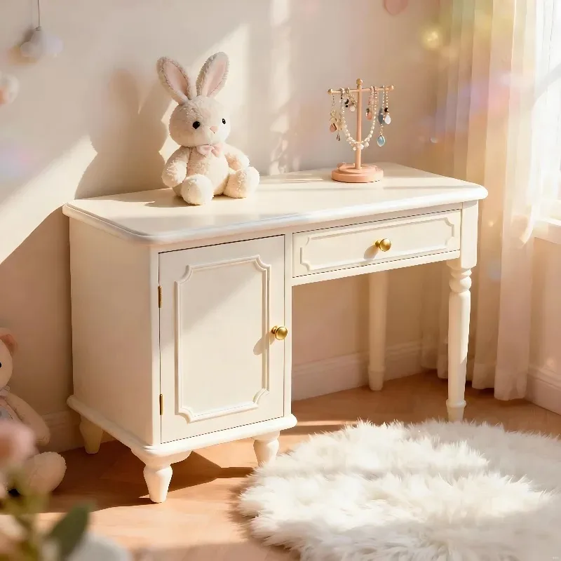 French solid wood dresser cosmetic table white bedroom bedside American modern simple cream style small apartment bedside view 4