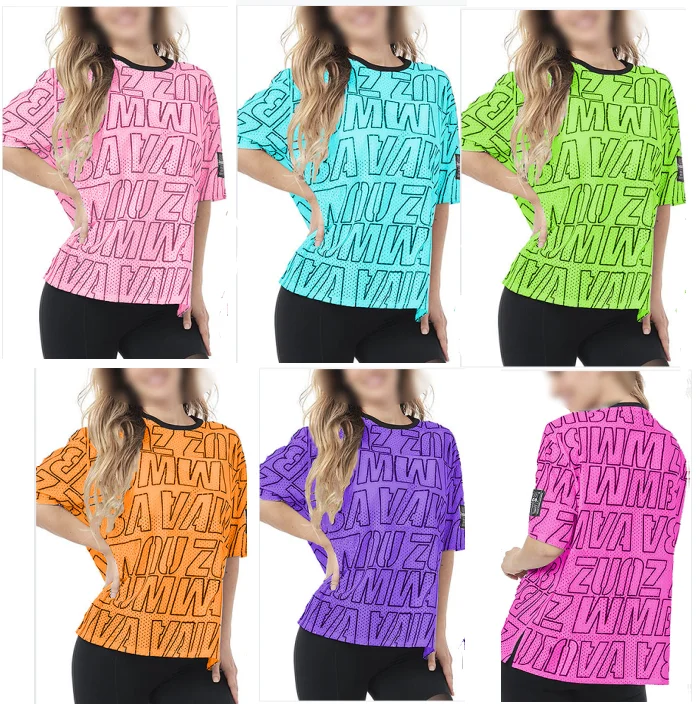 New Arrived Fit Funky casual sports wear short sleeve mesh top rainbow 0064