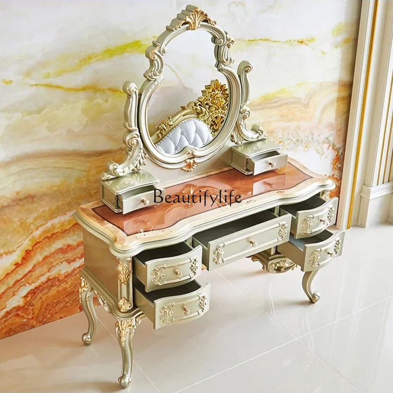 

European Luxury Vanity Table Makeup Stool Solid Wood Vanity Table Stuff Nordic Coiffeuse De Chambre Small Room FurnitureX