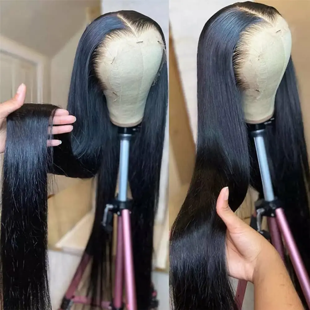 Pelucas frontales de encaje recto para mujeres, cabello humano 13x4, pelucas frontales de encaje transparente HD, cabello humano prearrancado con cabello de bebé