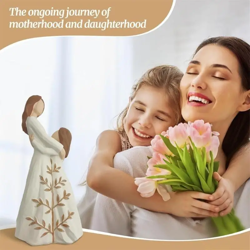 QX2E Mother Daughter Figurines Mother Daughter Hugging Statues Desktop Shelf Decors