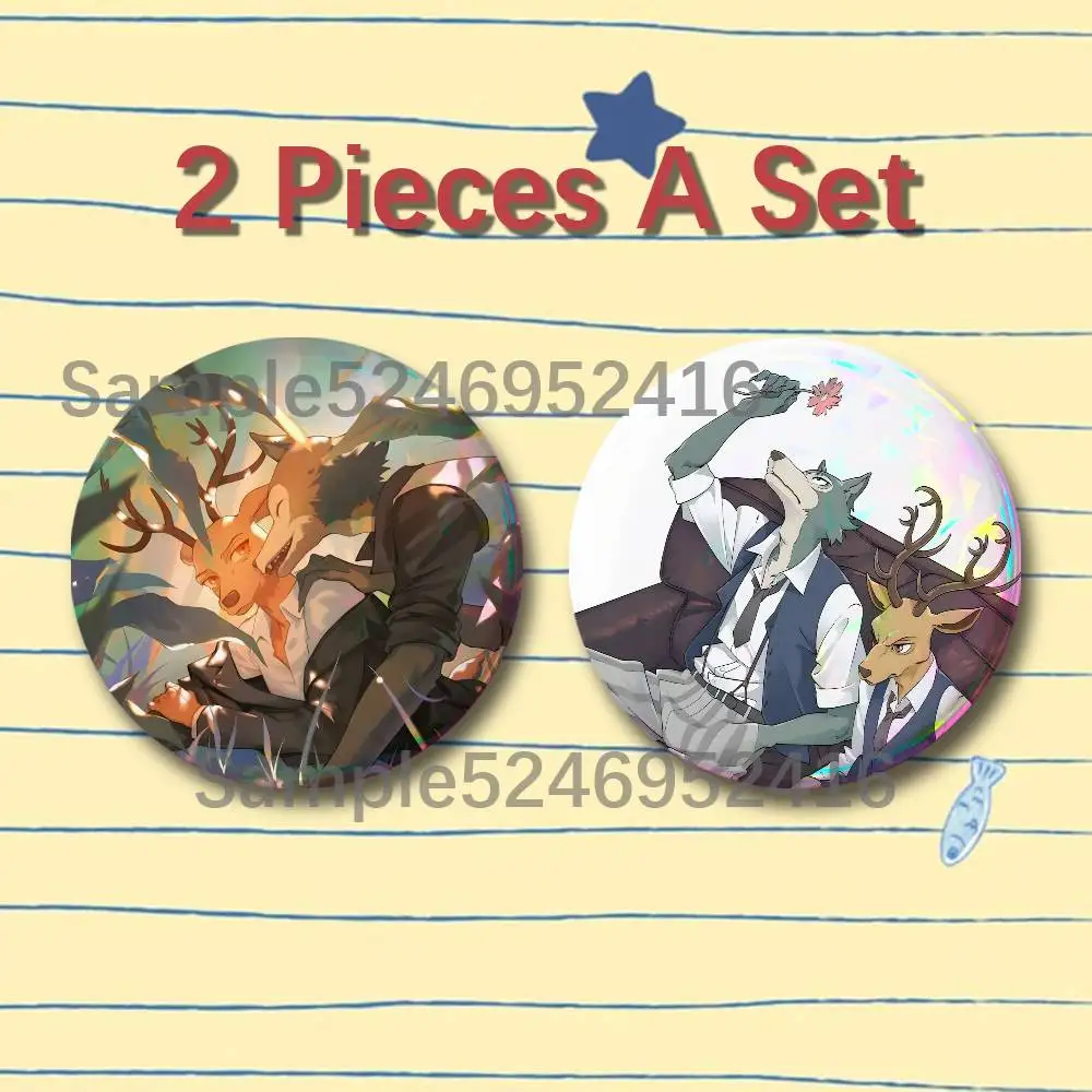 B-Beastars Melon Louis Legosi Haru 2 Pieces Set Badge Set Brooches for Women Men Backpack Accessory Bag Badge Jewelry Gift