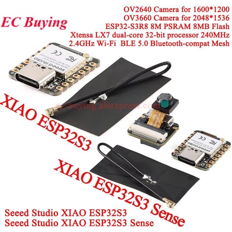 10Pc/1pc Seeed Studio XIAO ESP32S3 Sense Seeeduino ESP32-S3 2.4G WiFi BLE Mesh 5.0 OV2640 OV3660 Camera Module Development Board