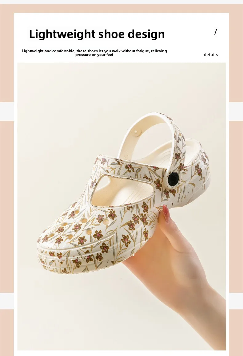 Neue Sommer-Damen-Clogs mit Aufdruck, Geschlossener Zehenbereich, Dicker Rutschfester Sohle, für Outdoor, Strand und Garten – Detail 7