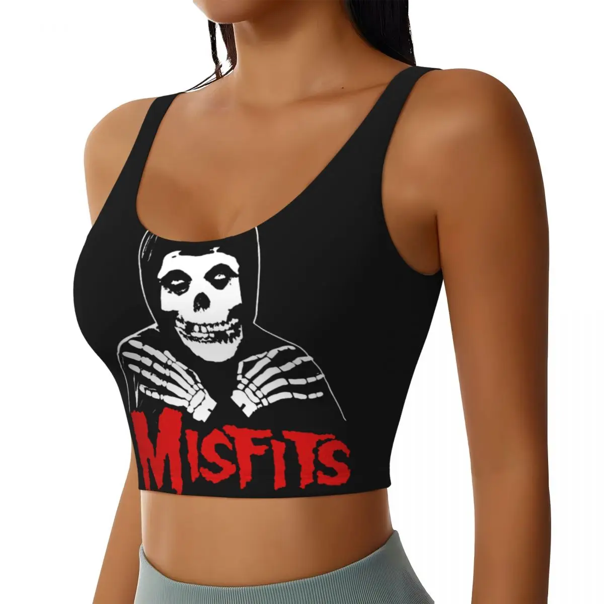 Custom Women's Misfits Horror Punk Rock Band Sports Bras High Impact Gym Workout Yoga Crop Tank Tops