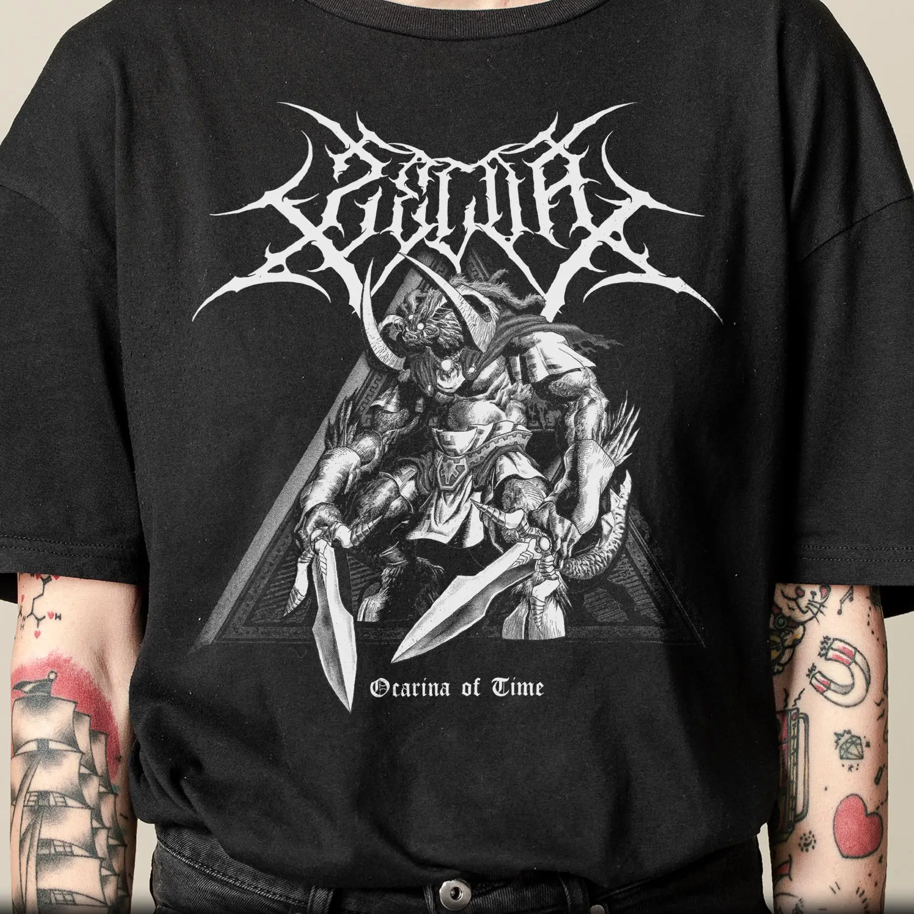 Unisex Zelda Ocarina of Time T-shirt Black Metal Band Style Ganondorf Print Game Oversized Short Sleeve Streetwear Gamer Tee