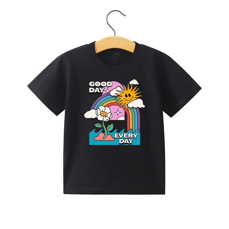 Детская футболка с принтом Good Day, милый Повседневный хлопковый топ с коротким рукавом для мальчиков и девочек, летняя детская дышащая одежда