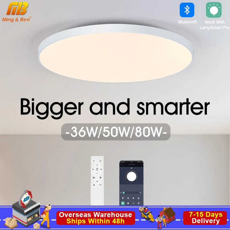MING & BEN مصابيح سقف LED ذكية 18.5 بوصة مصباح سقف LED حديث مستدير مع تطبيق تحكم عن بعد عكس الضوء لغرفة النوم وغرفة المعيشة #1
