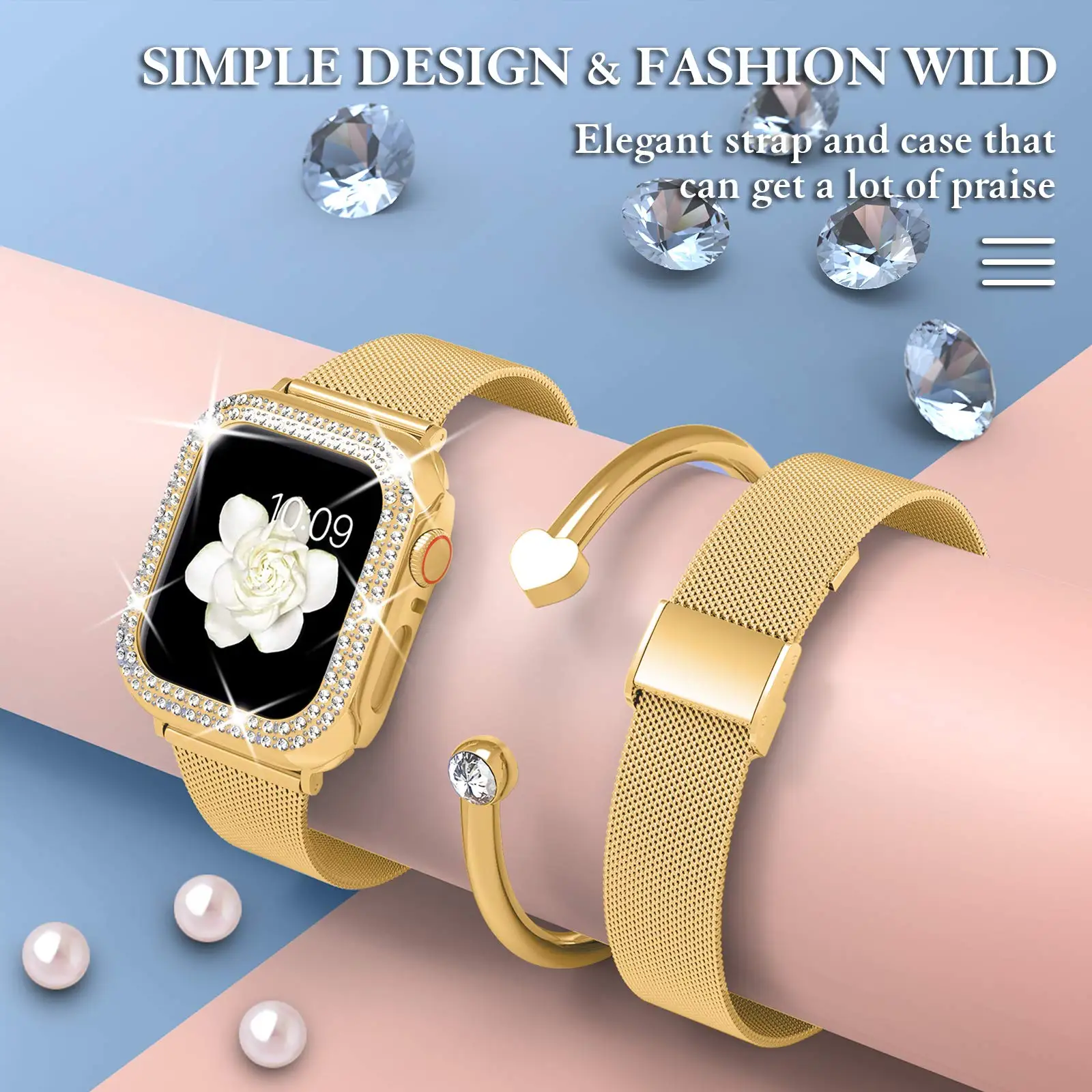 حزام سلم + حافظة لساعة أبل 40 مللي متر 41 مللي متر 44 مللي متر 45 مللي متر 38 مللي متر 42 مللي متر Correa Meatl Milanese سوار IWatch Series 3 4 5 6 SE 7 8