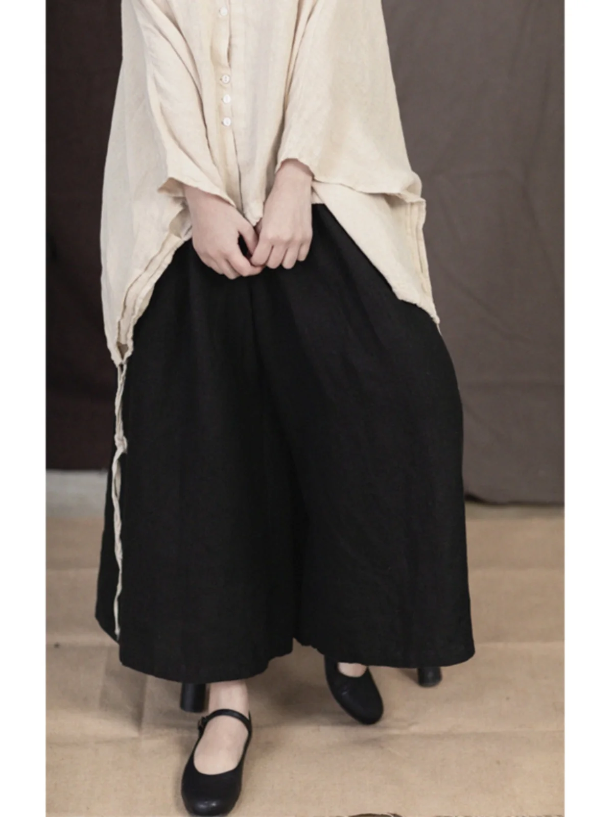 กางเกงขายาวเอวสูงผ้าฝ้ายลินินทรงขากว้างสำหรับผู้หญิง สไตล์ลำลอง ทรงตรง รุ่นใหม่ประจำฤดูร้อน 2025 เอวยางยืด ใส่ได้หลากหลาย