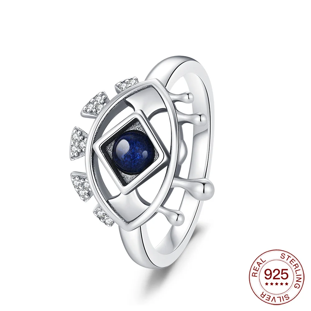 Women's 925 Sterling Silver Blue Evil Eye Stackable Ring