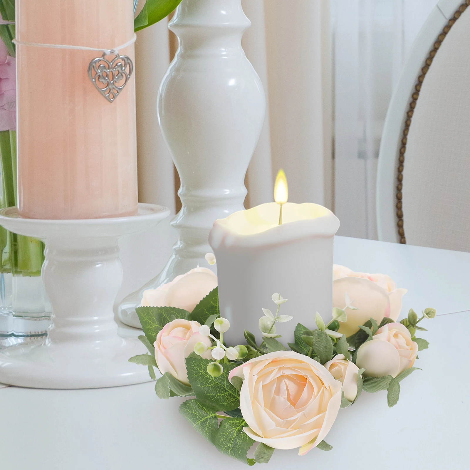 

3Pcs Pillar Wreaths Silk Cloth Plastic Easy Clean Romantic Party Decor Rings