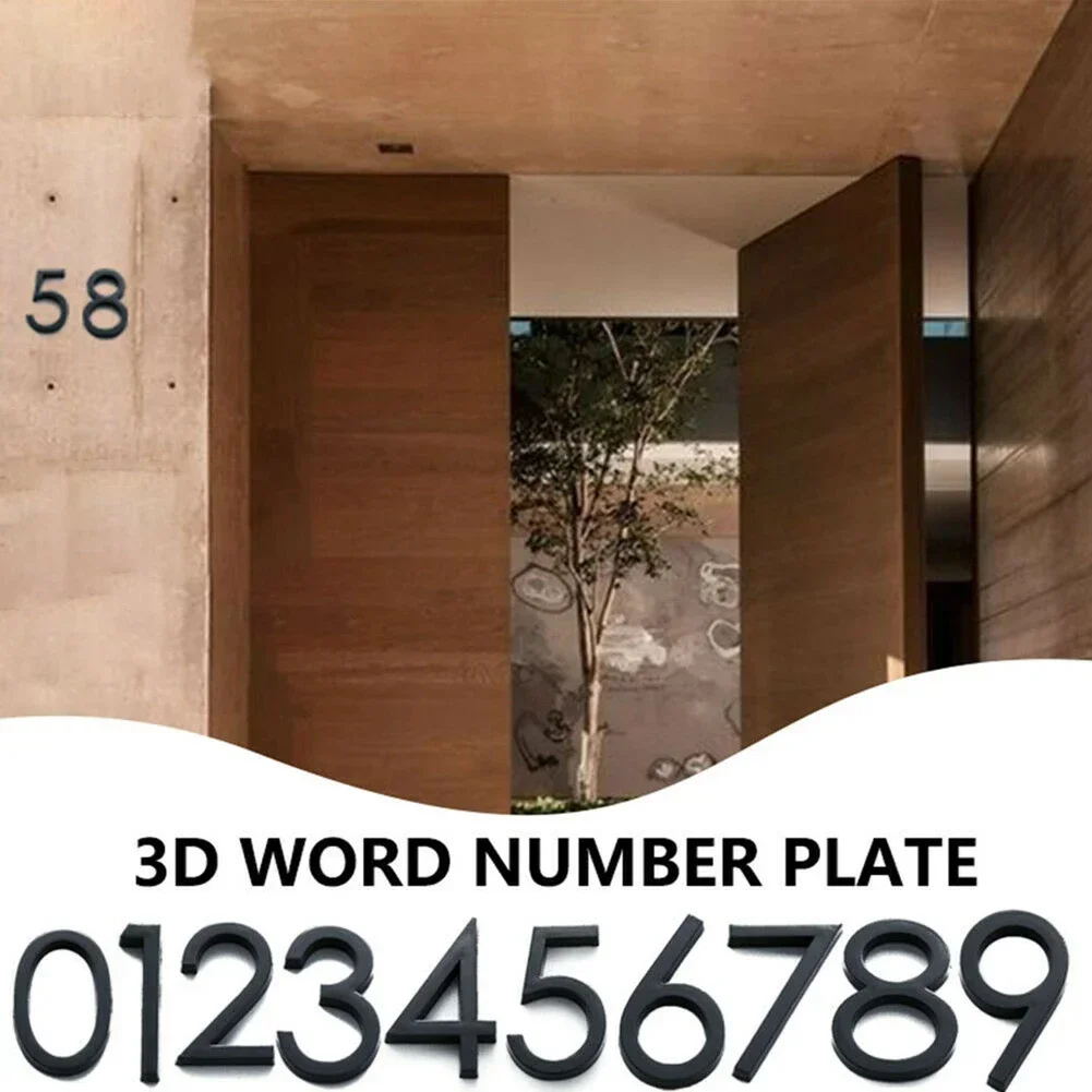 3D Adhesive Glossy House Number Door Plate Sign Outdoor Hotel Room Number Black Door Label Modern Home Decor