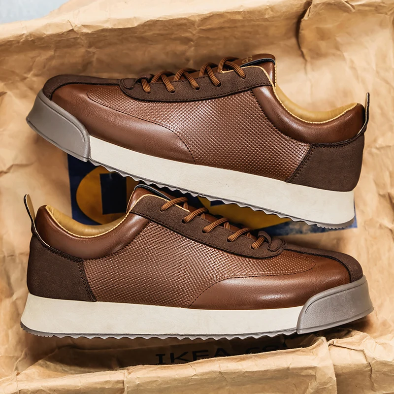 레트로 패션 브라운 남성 로우 스니커즈 빅 사이즈 45 통기성 플랫 슈즈 트레이너 남성 레이스 업 캐주얼 스니커즈 Zapatillas Hombre