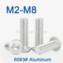 6063# Aluminum 10/ 20/ 50pcs/lot M2 M2.5 M3 M4 M5 M6 M8 Hexagon Hex Socket Button Head Screw Bolts Round Flat Head Screw