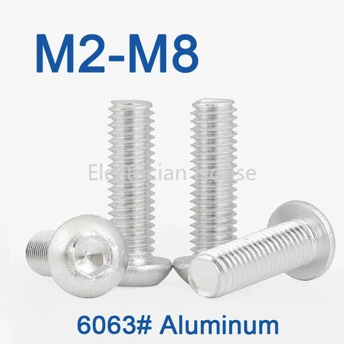 6063 #   Aluminio 10/ 20/ 50 unids/lote M2 M2.5 M3 M4 M5 M6 M8 tornillos de cabeza de botón hexagonal tornillo de cabeza plana redonda