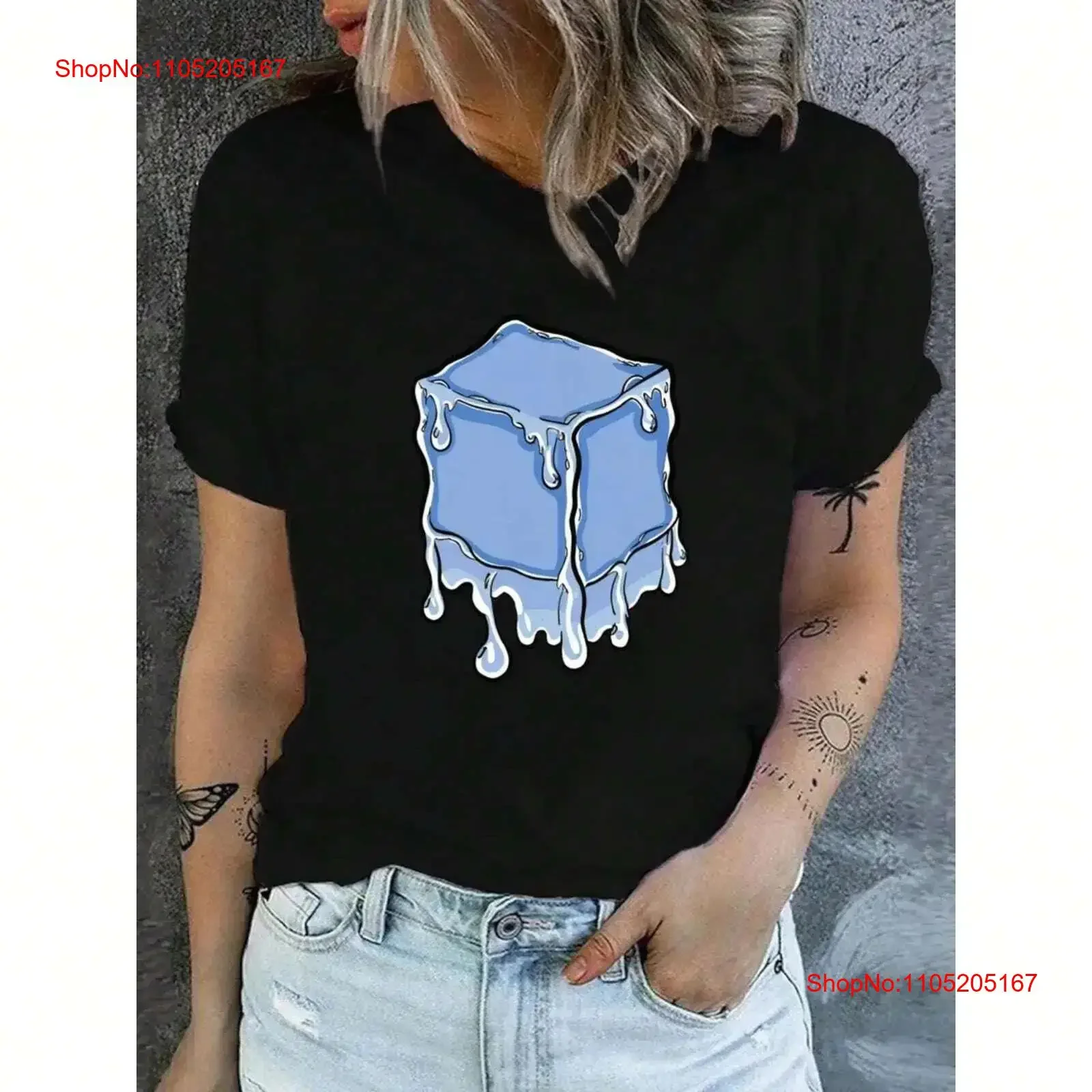 

Melting Ice Print Round Neck T Shirt Summer Casual Top Women's Clothing vintage Washed designer clothes Unisex Comfortable