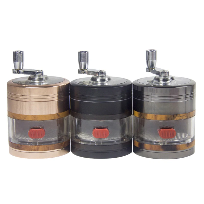 4 Layers Hand Crank Tobacco Grinder Crusher with Drawer 63MM Tobacco Herb Grinder Crusher Mill Hand Muller Grindering Tools