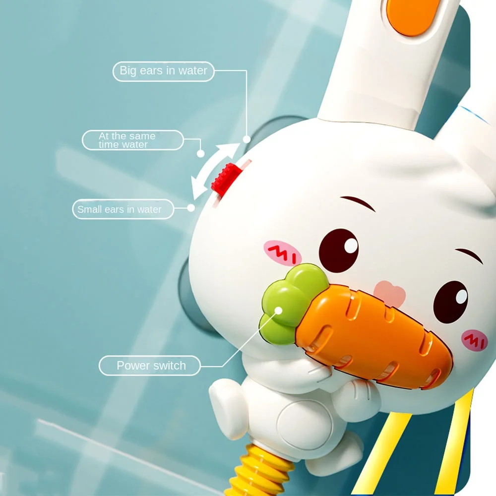 Brinquedo de chuveiro de coelho infantil removível com cabeças de chuveiro retrátil brinquedo de spray de água elétrico para bebê 3 modos de spray à prova d'água
