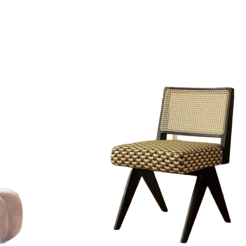 Retro dining chair light luxury high-end French homestay rattan chair simple armless elf  restaurant solid wood