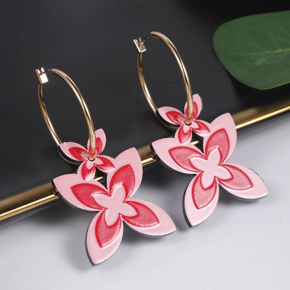 Cring Coco Hawaiian Acrylic Earrings French Polynesia National Woman Fashion Printed Cook Island Drop Earring Jewelry for Women