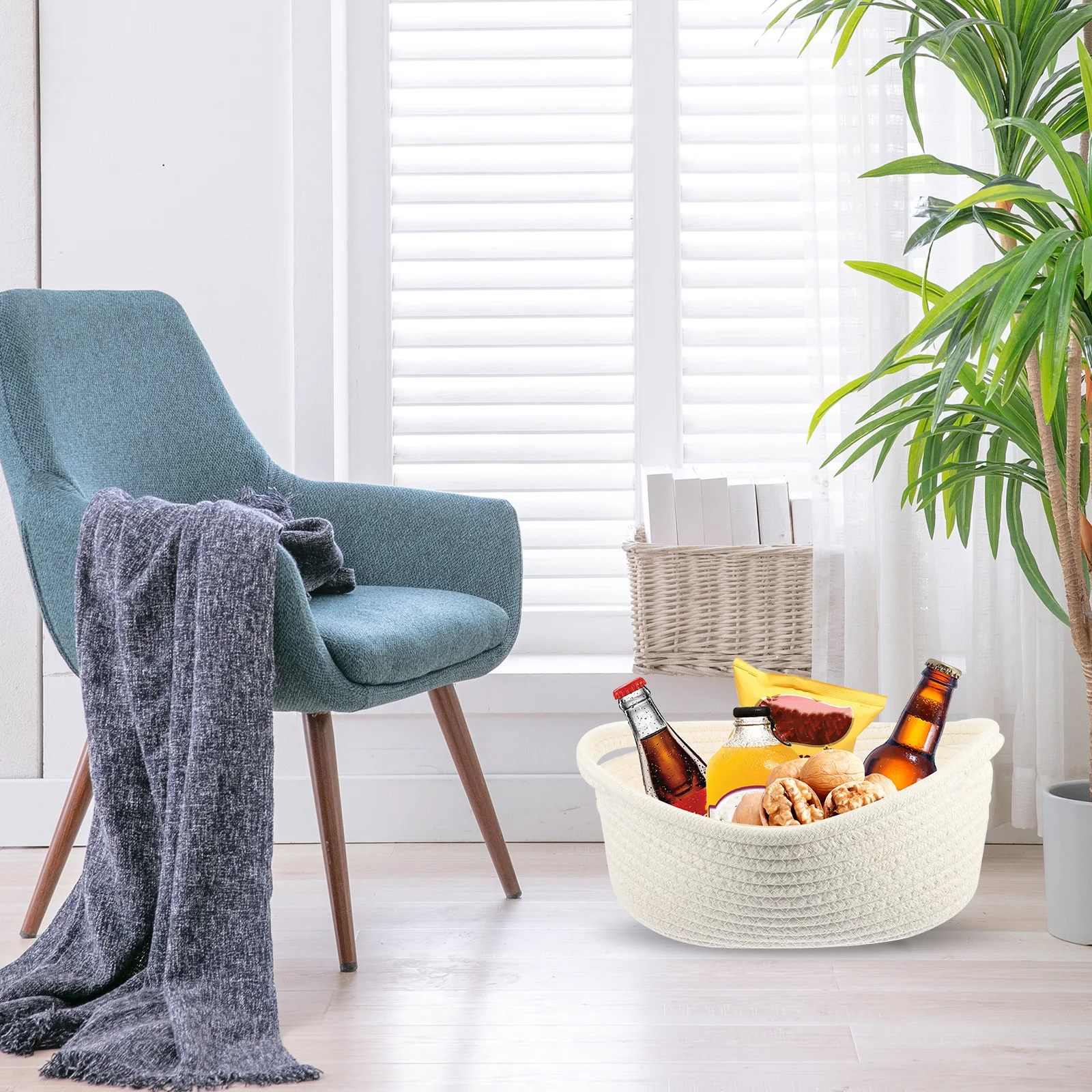 

Cotton Rope Storage Basket Woven Baskets for Bathroom Toy Organizer Living Desktop Container Practical