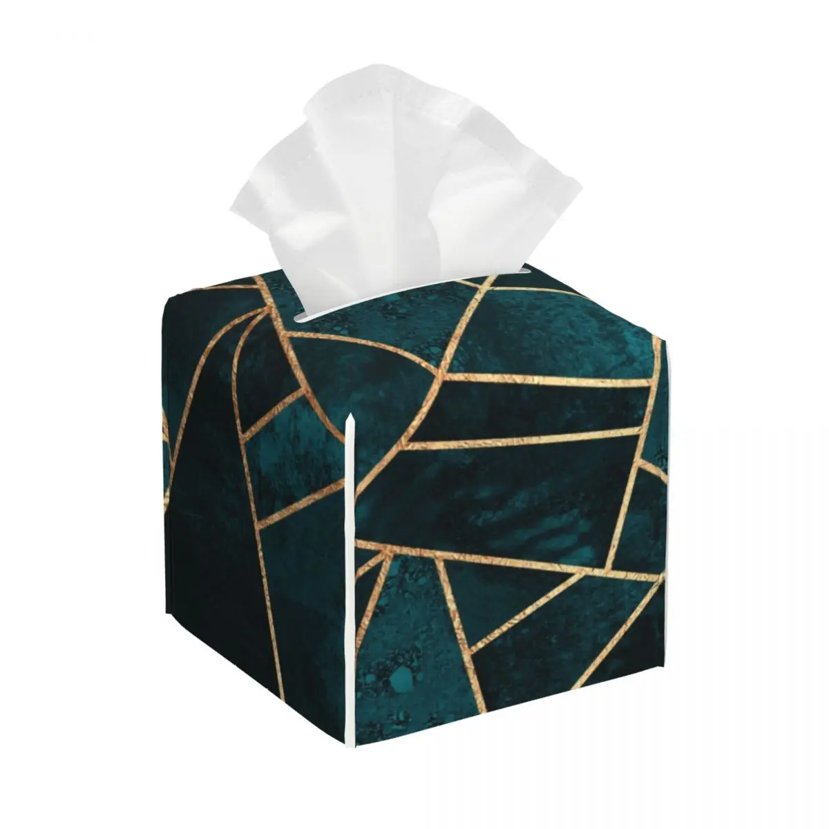 Deep Teal Stone Geometric Abstract Pattern Tissue Box Holder Square Geometry PU Leather Facial Tissue Box Cover for Car Home