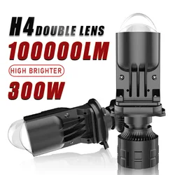 H4 Dual Projector Lens LED Headlight For Car Motorcycle 100000LM Canbus Auto Mini Lens Lamp High Low Beam Turbo Fan Bulb LHD RHD