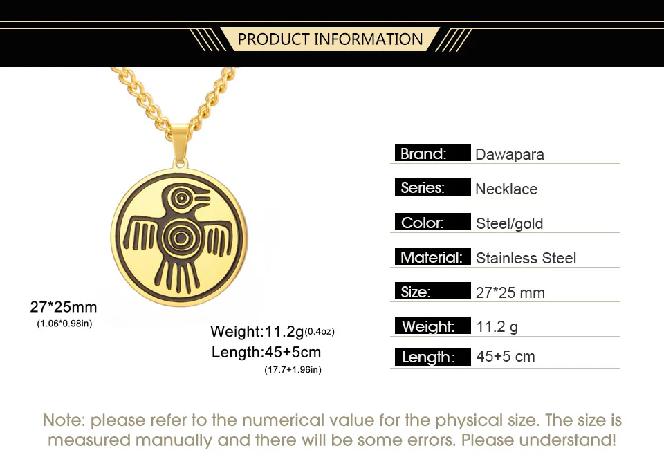 Dawapara aztekischen Geist Vogel Symbol Halskette Maya Kultur Kraft Stärke und Mut Amulett Anhänger Edelstahl Schmuck – Detail 2