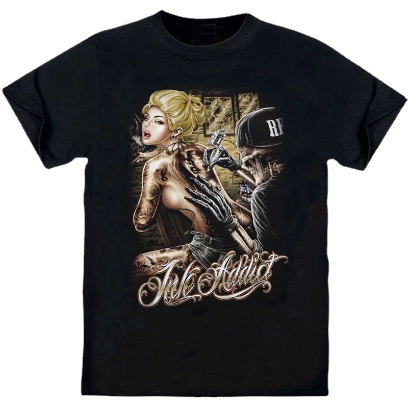 

Хлопковая футболка с принтом черепа татуировки Сексуальная красота печатная большая Мужская футболка