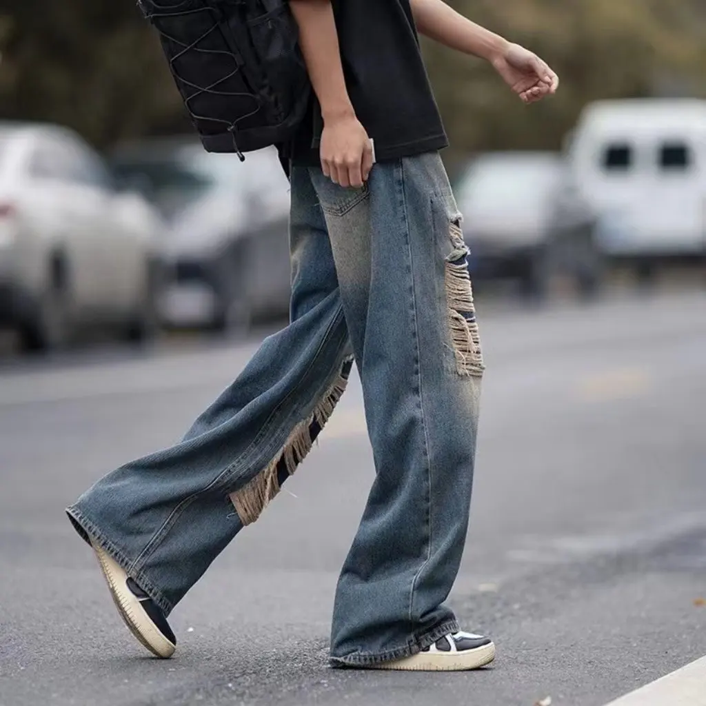 Jean de Style américain rétro pour femmes, ample, jambes larges, droit, décontracté, pantalon tendance, printemps automne, nouvelle collection