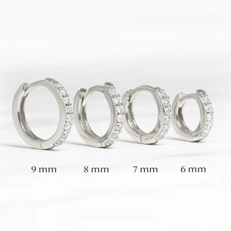 Silver Color Simple Fashion Hoop Crystal Zirconia Small Huggie Thin Cartilage Earring for Women Ear Piercing Jewelry Gift