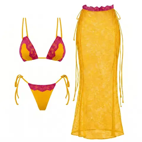 New 3Pcs Crochet Bikini Women Swimsuit Sexy Swimwear Halter Biquini Push Up Swim Suit Strappy Bodysuit Female Bathsuit Beachwear