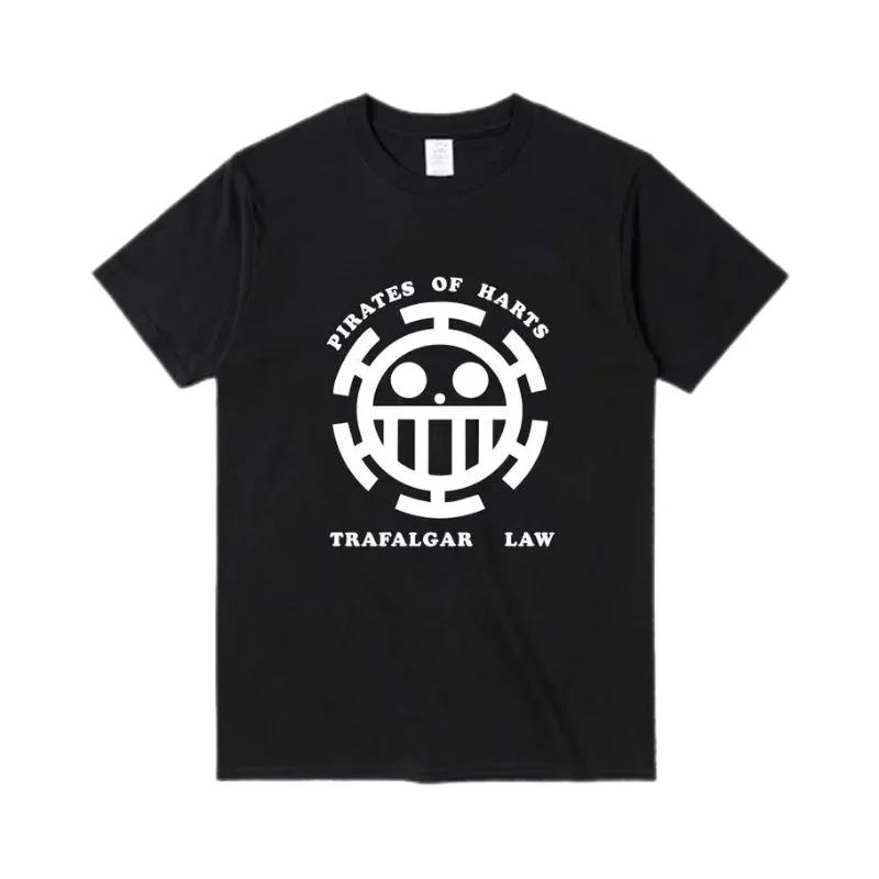 One Piece Heart Pirates T-Shirt Trafalgar Law Symbol Graphic Tee Anime Fan Gift Casual Cotton Short Sleeve Tshirt