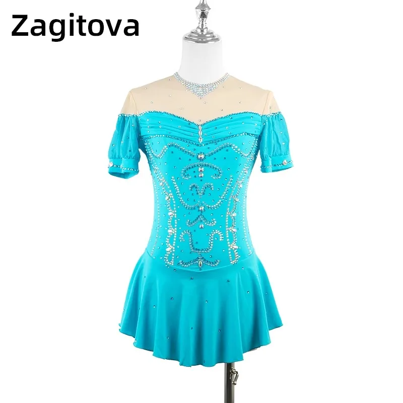 

customized figure skating performance suit girls' ice skating dress adult competition grading short sleeved princess dress