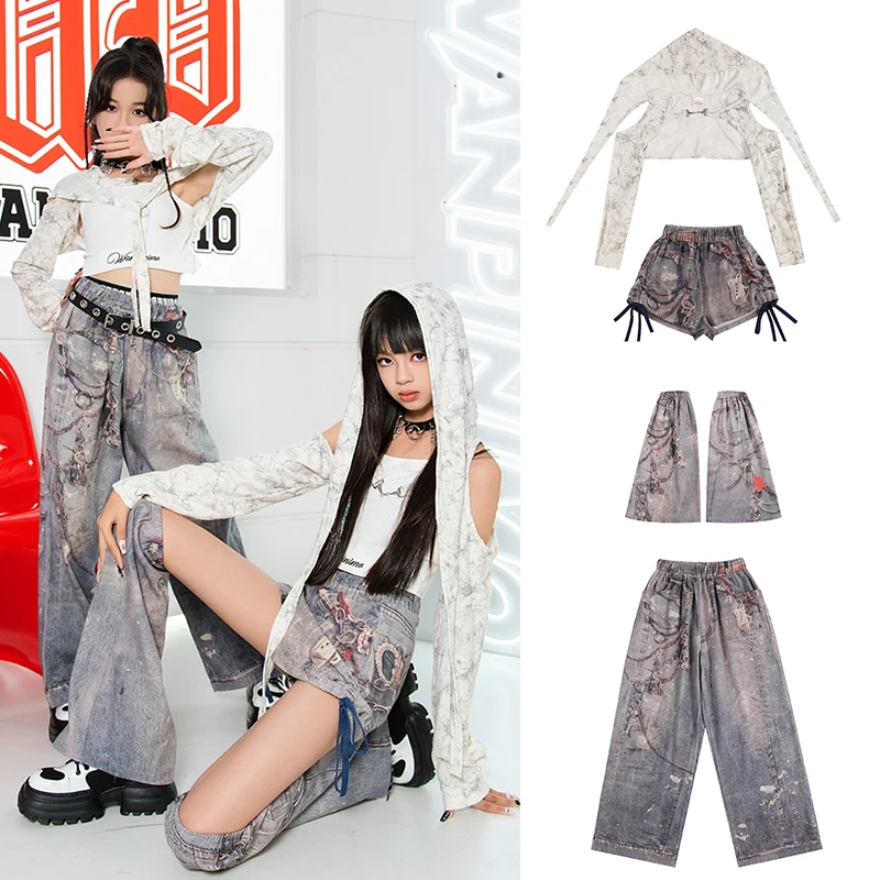 

Girl's Hop Hip Dance Competitin Outfits Kid's K POP Jazz Dance Set Street Performance Costumes Festival Party Vest Pants XH1633