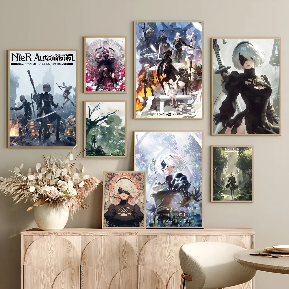 NieR Automata Classic Movie Posters Vintage Room Bar Cafe Decor Stickers Wall Painting