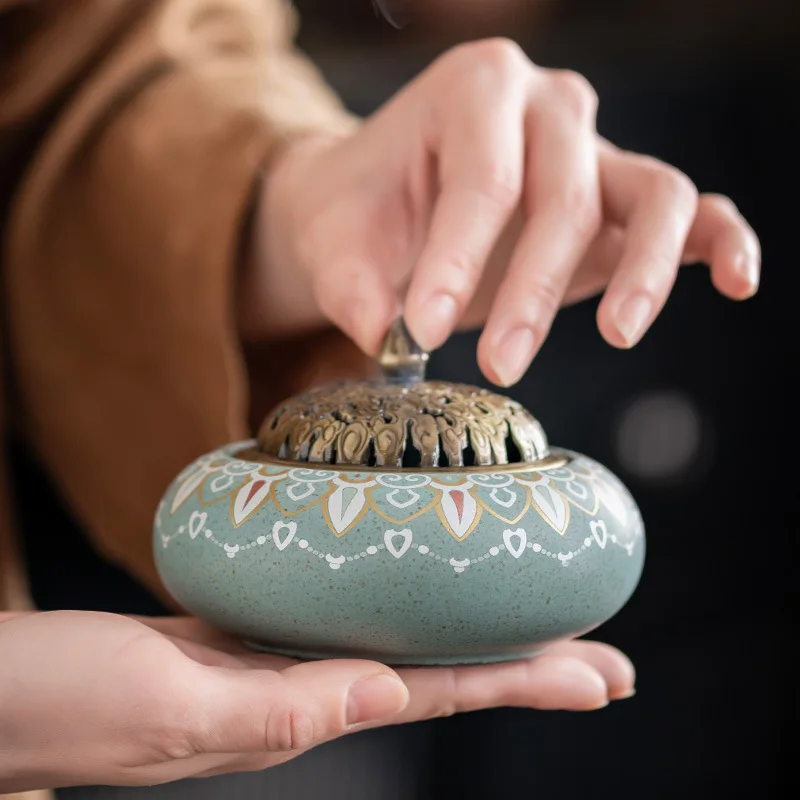 Colour Enamels Plate Incense Burner Home Indoor Aromatherapy Furnace Tea Ceremony Ornament Short Ai Zhu Box Accessories Supplies
