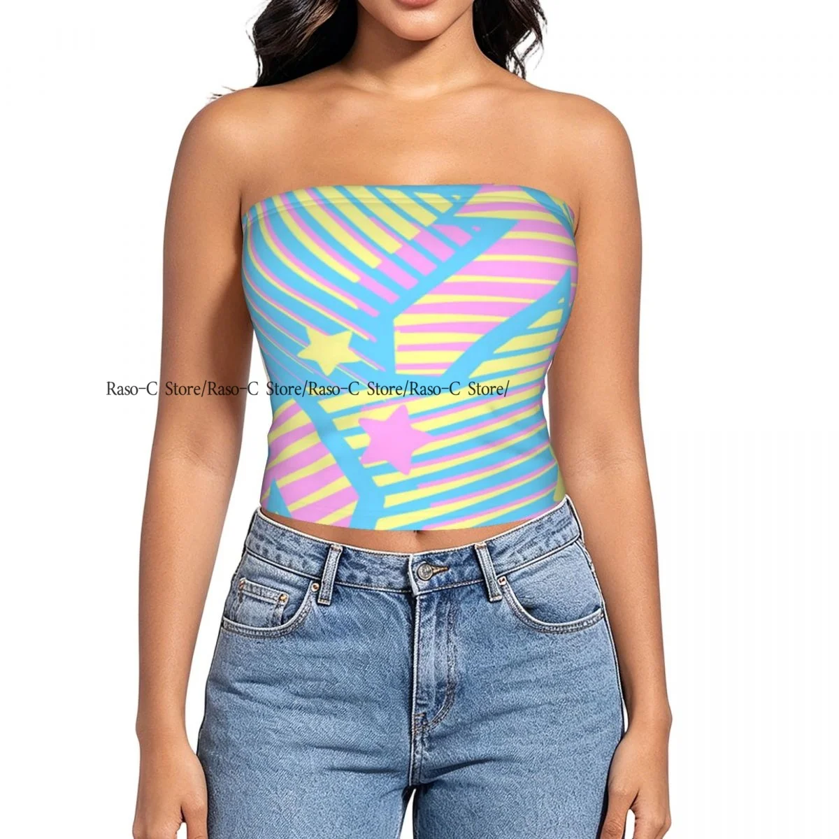 Women strapless blouses sleeveless Stars Funky Texture halter-neck sexy short-sleeved blouses
