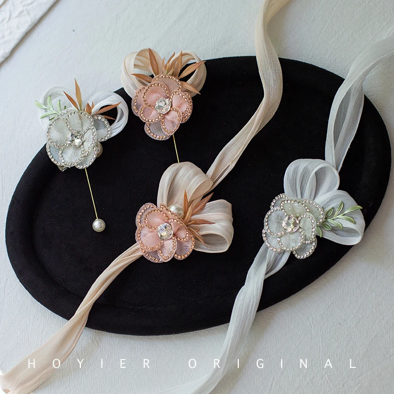 

1 шт., свадебный корсаж для жениха, невесты, цветок на запястье, корейский стиль, ручной цветок, группа сестры