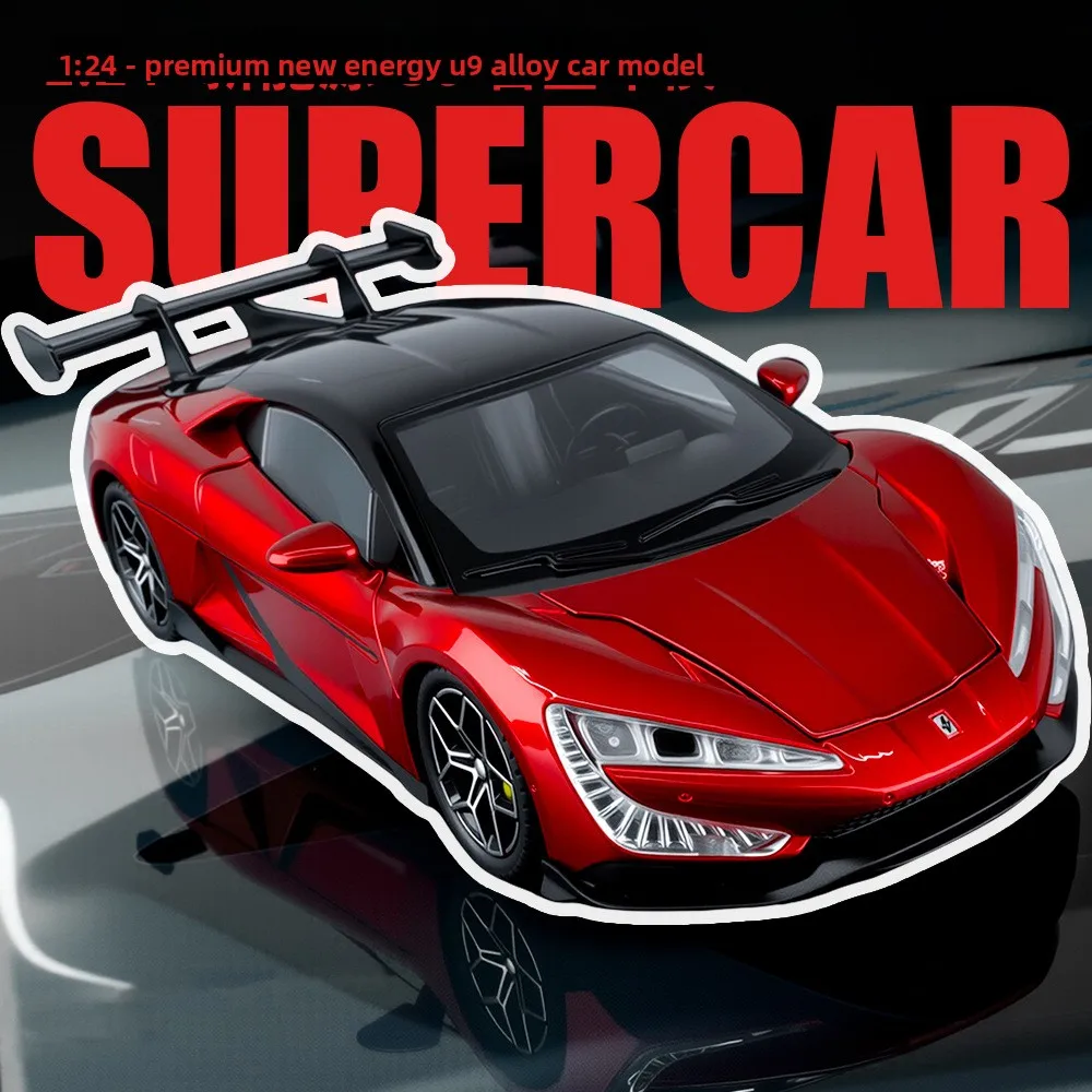 โมเดลรถจำลองพลังงานใหม่ U9 อัลลอยด์ ขนาด 1:24 ของเล่นตกแต่ง ของขวัญขายส่ง รถโมเดล