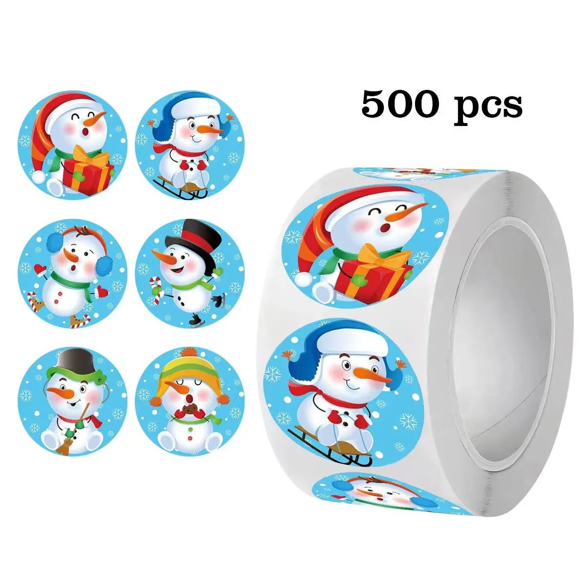 

500pcs/roll Kawaii Merry Christmas Snowman Round Atmosphere Stickers Festive Decorations for Handmade Journals DIY