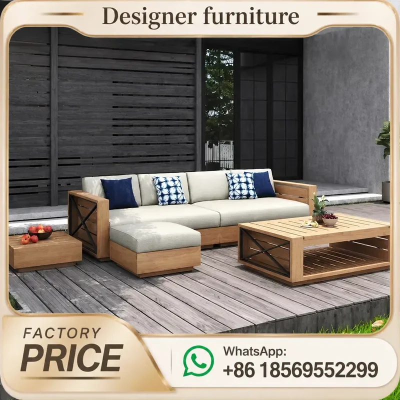 Solid Teak Wood Outdoor Sun Chair Waterproof Daybed With Cushion For Beach Balcony Villa Garden Patio Furniture
