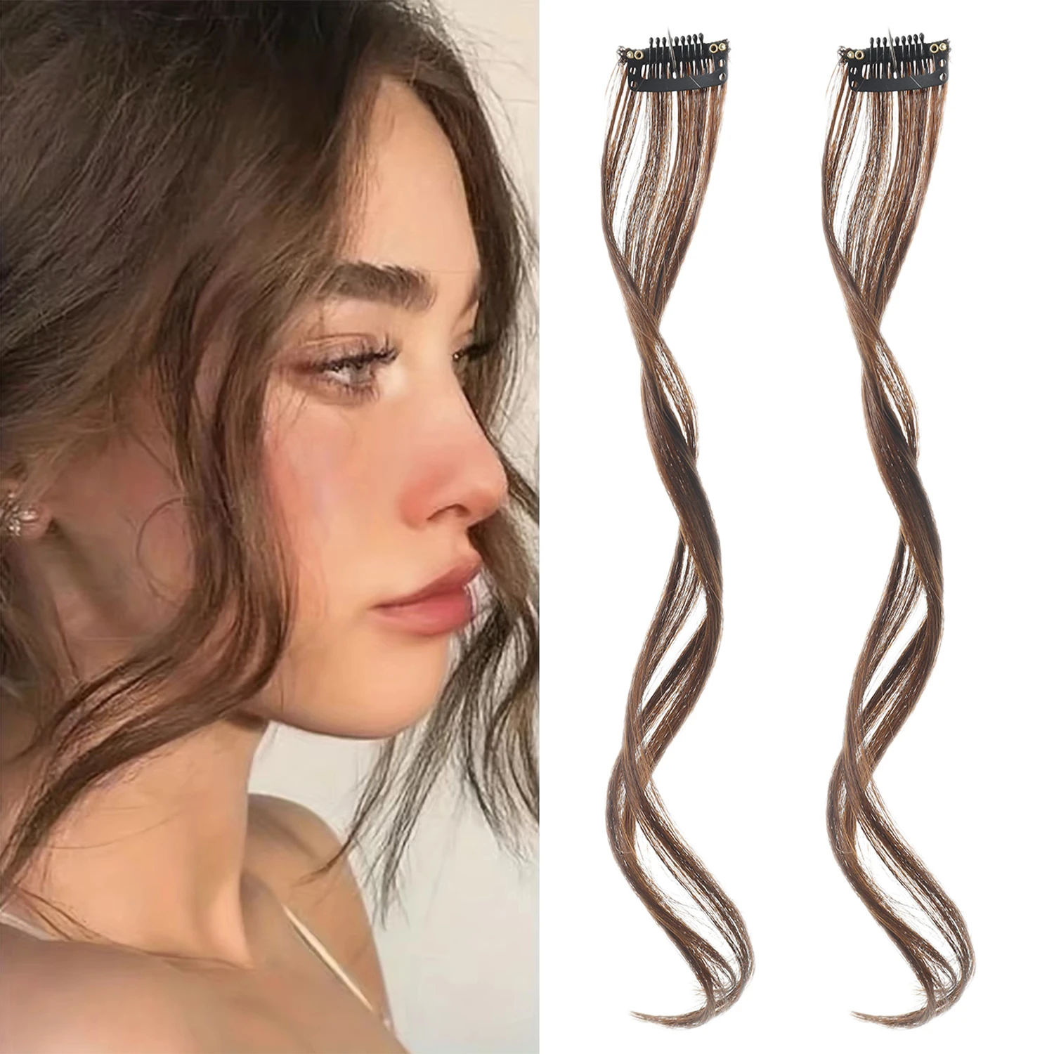 2PC Synthesis Bangs Wig Hair Extensions Curly Clip-on Hair Front Side Long Wavy Blone Bangs With Clip Invisible Fringe Fake Hai