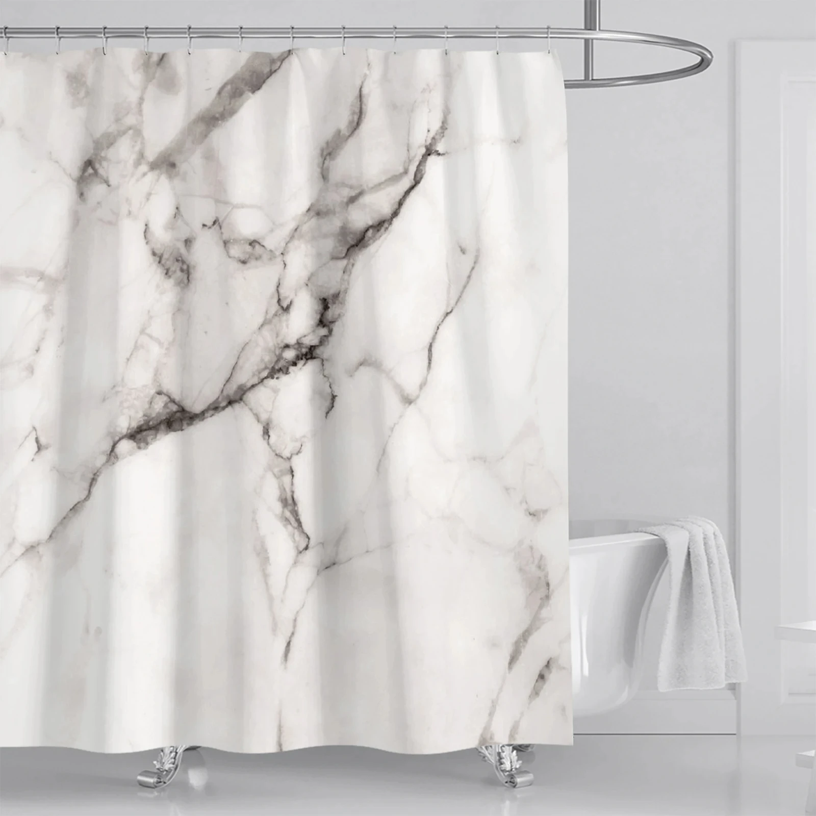 Grey Gold Marble Abstract Modern Bathroom Decoration Waterproof Washable Fabric Bathtub Deluxe Standard Shower Curtain Decor