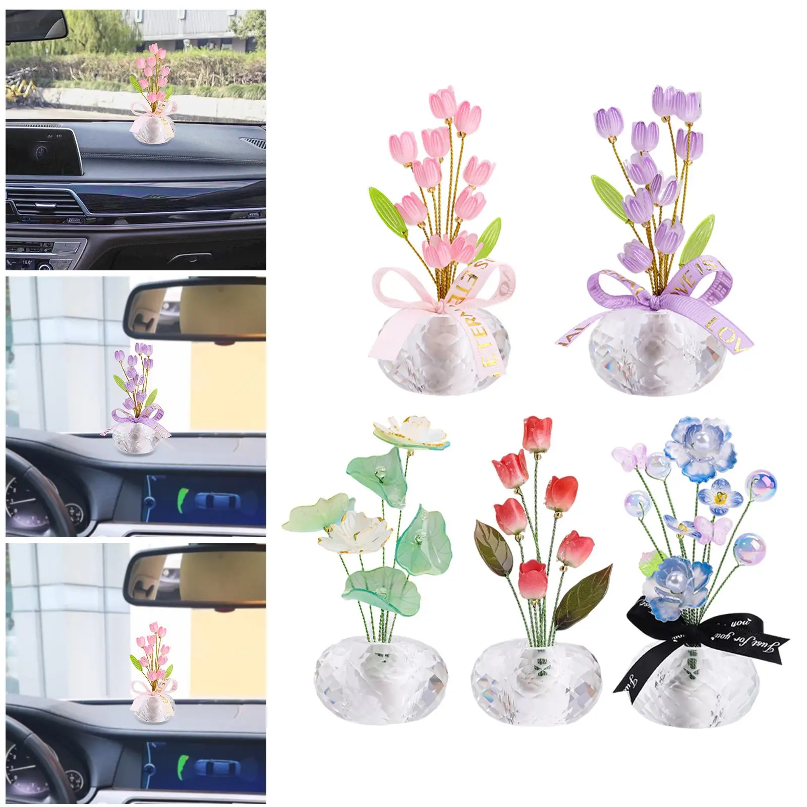 Car Dashboard Flower Decor Automotive Figurine for Women Girl Office