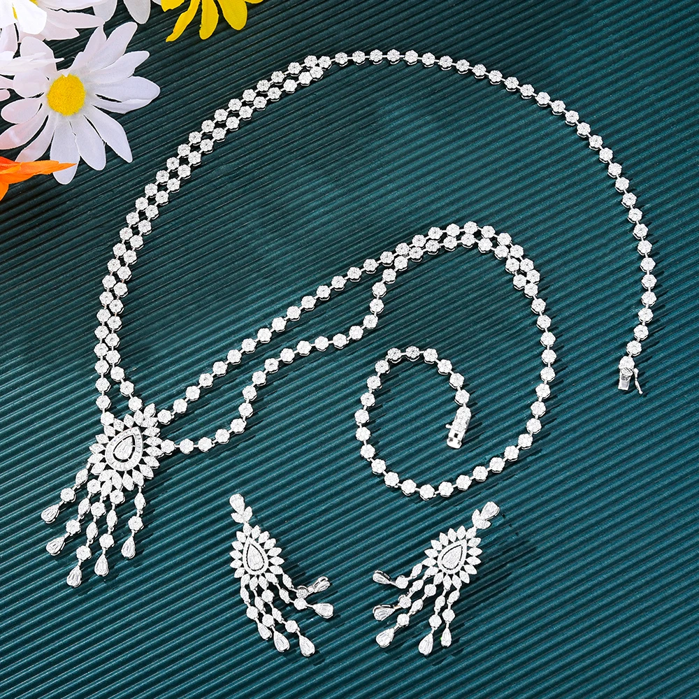 

GODKI Luxury 2PCS Water Drop Necklace Earring Set Dubai Wedding Jewelry Sets Engagement brincos para as mulheres 2022